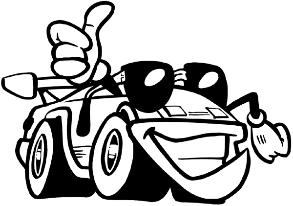 Sports car with sun glasses and thumbs up vinyl sticker. Customize on line.  Autos Cars and Car Repair 060-0321 